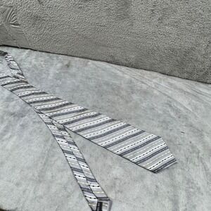 Daniel Craig Silk Necktie Mens OS Grey Silver Striped Excellent Woven Formal Tie